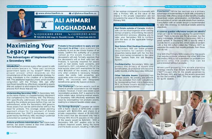 The Advantages of Implementing a Secondary Will wills and estate lawyer in Toronto